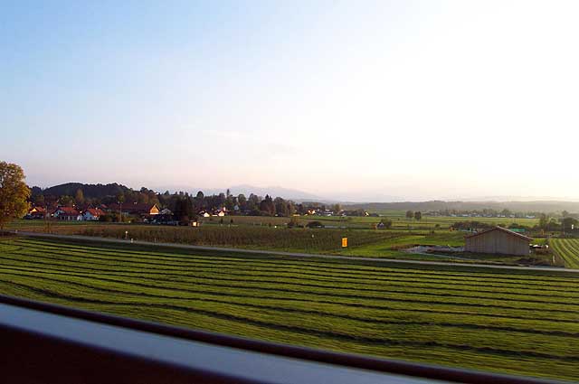 The beautiful German countryside, with the Alps in the background.