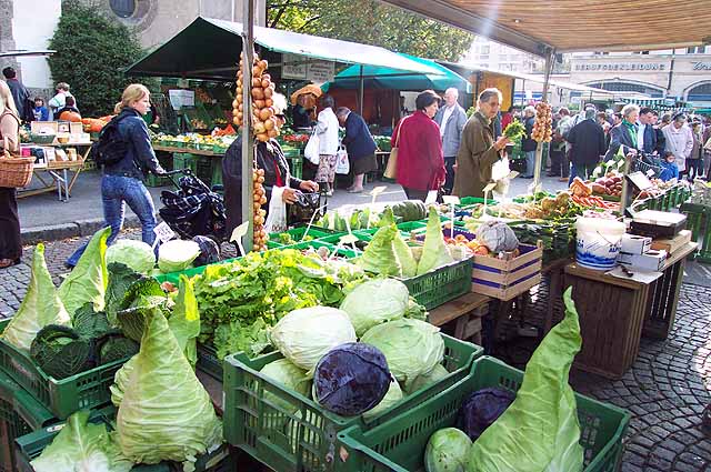 Weekly food market in Salzburg.